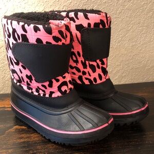 Girls Pink & Black Leopard Print Snow Boots 2